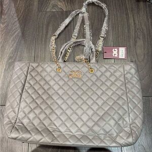 Gray Gilda Paris large quilted tote bag.
